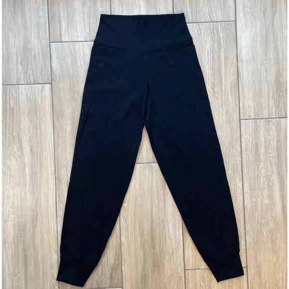 P'tula Black Jogger Leggings 77% Nylon 23% Spandex Size S High Waist Pocket - Picture 1 of 9